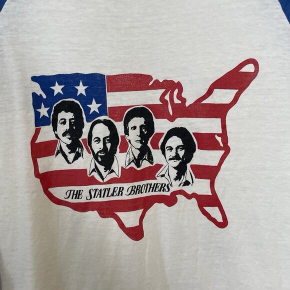 Vtg STATLER BROTHERS White Blue Raglan Graphic T Shirt 80s Single Stitch M/L - Picture 2 of 6